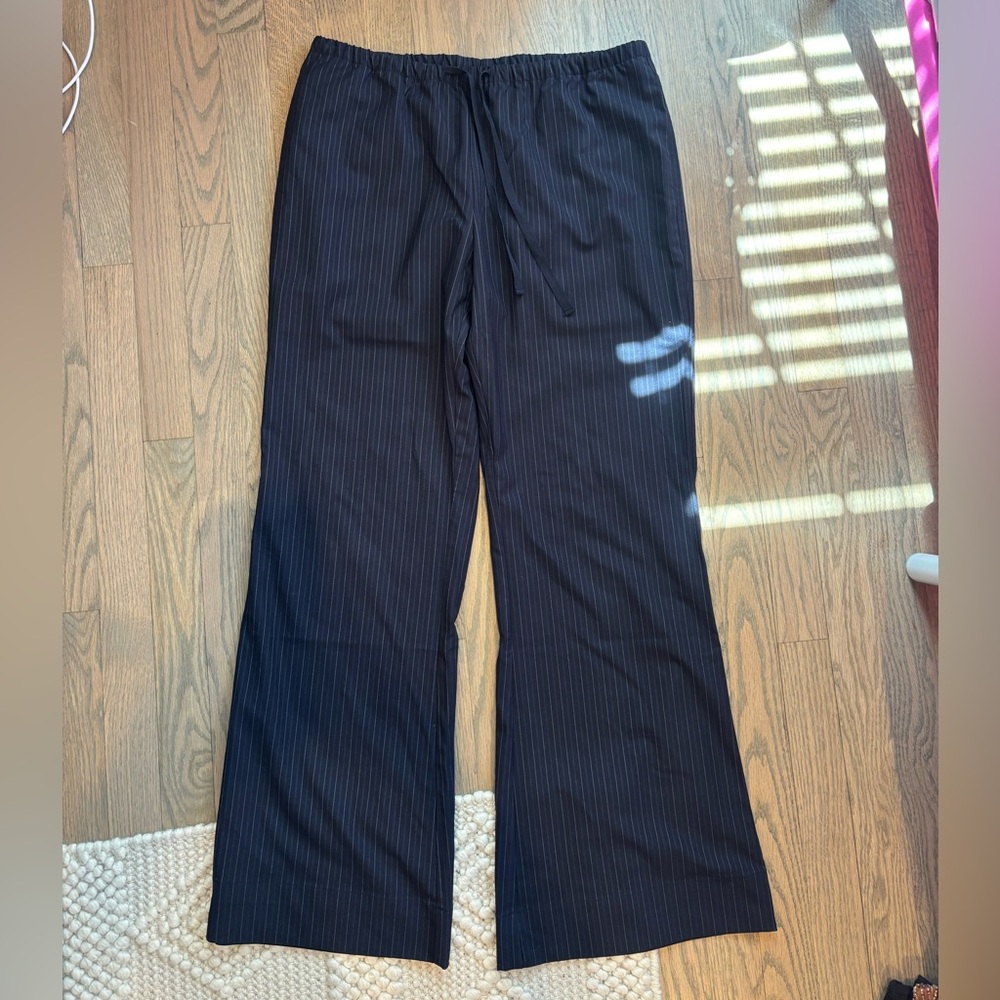silence + noise Navy Pinstripe Elastic Waist Pants